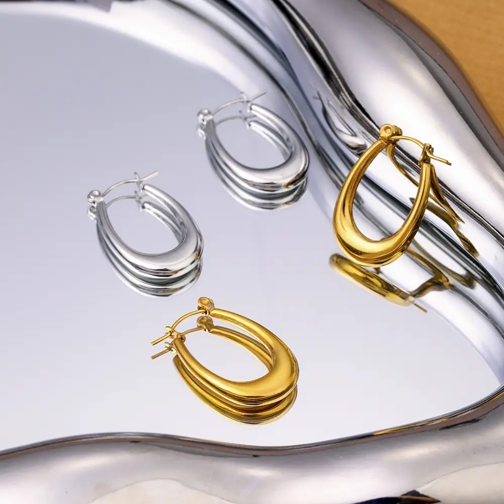 1 Pair Minimalist Commute Style U Shape Stainless Steel 18K Gold Plated Women's Hoop Earrings h5 